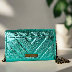 Kurt Geiger Kensington Clutch Crossbody Blue Eye Quilted Leather Wallet Chain