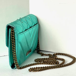 Kurt Geiger Kensington Clutch Crossbody Blue Eye Quilted Leather Wallet Chain