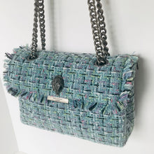 Load image into Gallery viewer, Tweed handbag with chain strap on a white background