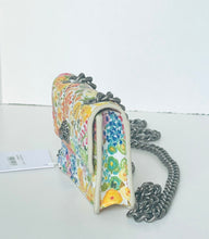 Load image into Gallery viewer, Multicolored floral-patterned handbag with a chain strap on a white background