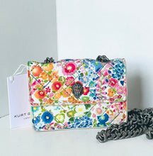 Load image into Gallery viewer, Floral handbag with a chain strap on a white background