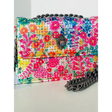 Load image into Gallery viewer, Colorful floral-patterned handbag with a chain strap on a white background