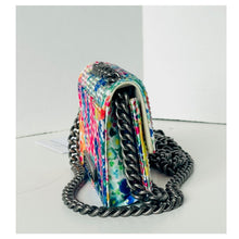 Load image into Gallery viewer, Multicolored floral-patterned handbag with a chain strap on a white background
