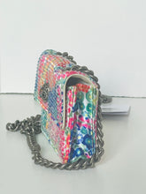 Load image into Gallery viewer, Colorful floral-patterned handbag with a chain strap on a white background