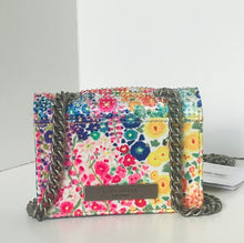 Load image into Gallery viewer, Floral patterned handbag with chain detail on a white background