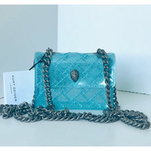 Load image into Gallery viewer, Turquoise handbag with chain detail and Kurt Geiger label on a light background