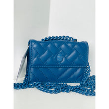 Load image into Gallery viewer, Blue quilted handbag with chain strap on a white background