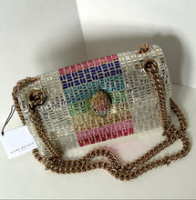 Load image into Gallery viewer, Multicolored beaded handbag with gold chain on a white background