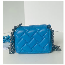 Load image into Gallery viewer, Kurt Geiger Small Flap Wallet on Chunky Chain Crossbody Blue Leather