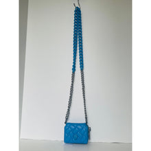 Load image into Gallery viewer, Kurt Geiger Small Flap Wallet on Chunky Chain Crossbody Blue Leather