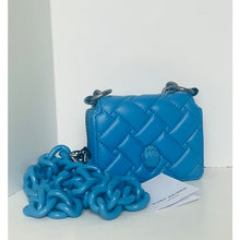 Load image into Gallery viewer, Kurt Geiger Small Flap Wallet on Chunky Chain Crossbody Blue Leather