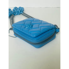 Load image into Gallery viewer, Kurt Geiger Small Flap Wallet on Chunky Chain Crossbody Blue Leather