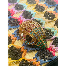Load image into Gallery viewer, Kurt Geiger Small Kensington Gold Textile Camera Bag Crystal Eagle Crossbody