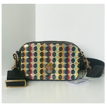 Load image into Gallery viewer, Kurt Geiger Small Kensington Gold Textile Camera Bag Crystal Eagle Crossbody