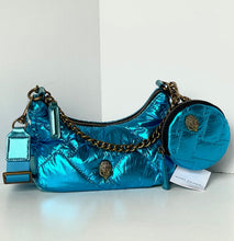 Load image into Gallery viewer, Blue metallic handbag with matching coin purse on a white background