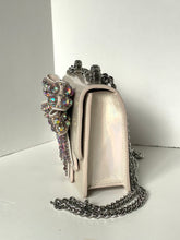 Load image into Gallery viewer, Silver clutch with embellishments on a white background