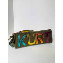 Load image into Gallery viewer, Multicolored 'KURT' text on a green pouch against a white background