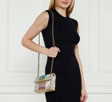 Load image into Gallery viewer, Woman holding a decorative handbag with a white background