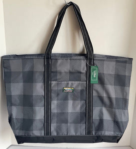 LL Bean Everyday Lightweight Tote Plaid Large Gray Buffalo Plaid Zipper Durable