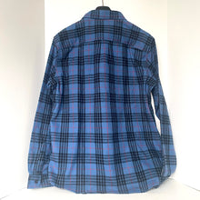 Load image into Gallery viewer, Blue plaid shirt on a hanger against a white background