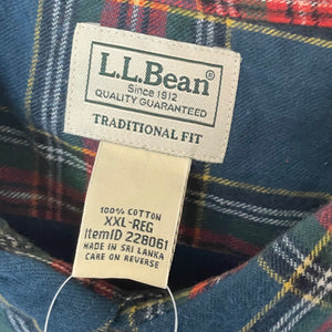 LL Bean Mens Scotch Plaid Flannel Shirt XXL Blue Tartan Cotton Button Down Cozy