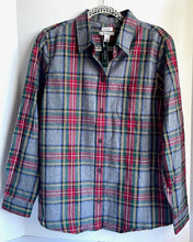 Load image into Gallery viewer, LL Bean Shirt Womens Large Scotch Plaid Flannel Gray Tartan Relaxed Cotton