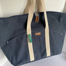 Load image into Gallery viewer, LL Bean Utility Weekender Duffle Extra Large Blue Waxed Tote Bag Lightweight