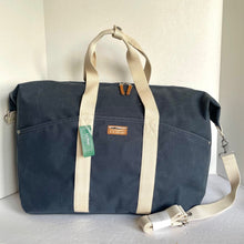 Load image into Gallery viewer, LL Bean Utility Weekender Duffle Extra Large Blue Waxed Tote Bag Lightweight