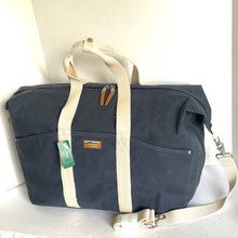 Load image into Gallery viewer, LL Bean Utility Weekender Duffle Extra Large Blue Waxed Tote Bag Lightweight