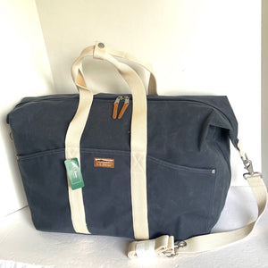 LL Bean Utility Weekender Duffle Extra Large Blue Waxed Tote Bag Lightweight