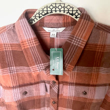Load image into Gallery viewer, Plaid shirt on a hanger with a L.L. Bean tag