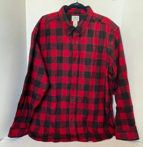 LL Bean Men's Scotch Plaid Flannel Shirt XXL Red Tartan Cotton Button Down Soft
