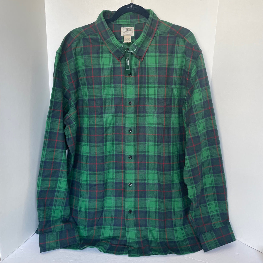 LL Bean Mens Scotch Plaid Flannel Shirt XXL Green Tartan Cotton Button Down Cozy