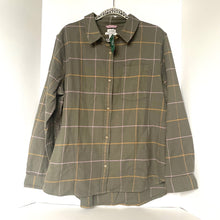 Load image into Gallery viewer, Green plaid shirt on a hanger against a white background