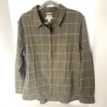 Load image into Gallery viewer, Green plaid shirt on a hanger against a white background