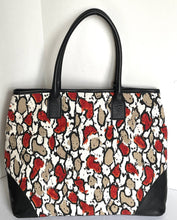 Load image into Gallery viewer, Laura Dimaggio Red Foral Print Canvas Leather Large Beige Tote Shoulder Bag