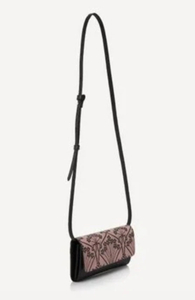 Liberty London Crossbody Clutch Womens Black Floral Suede Leather Soho Ianthe