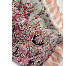 Load image into Gallery viewer, Close-up of a floral and paisley patterned fabric with a white background.