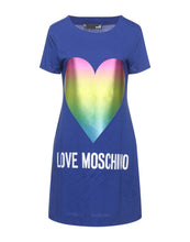 Load image into Gallery viewer, Love Moschino Dress Womens Blue Mini T-Shirt Metallic Heart Print Cotton-Jersey