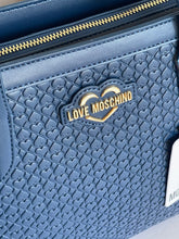 Load image into Gallery viewer, Love Moschino Valentina Small Tote Little Hearts Blue Faux Leather Shopper Bag