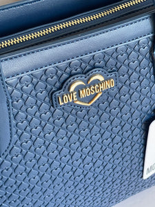 Love Moschino Valentina Small Tote Little Hearts Blue Faux Leather Shopper Bag
