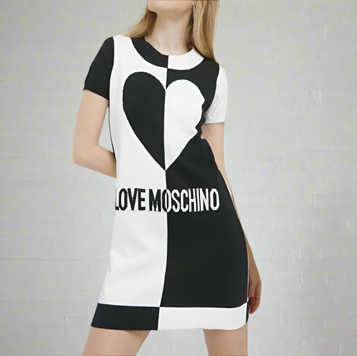 Love Moschino Mini Sweater Dress 8 Black Cotton Logo Black White He