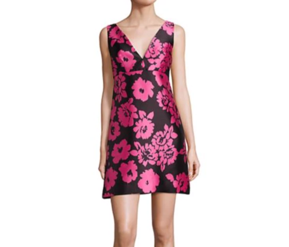 MILLY Dress Womens 10 Pink Sleeveless V-Neck Floral Short Black Cocktail Party
