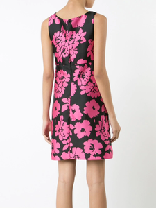 MILLY Dress Womens 10 Pink Sleeveless V-Neck Floral Short Black Cocktail Party
