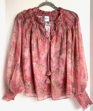 Load image into Gallery viewer, MISA LA Clio Top Womens Large Pink Blouson Sleeve Chiffon Paisley Blouse