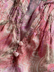 MISA LA Clio Top Womens Large Pink Blouson Sleeve Chiffon Paisley Blouse