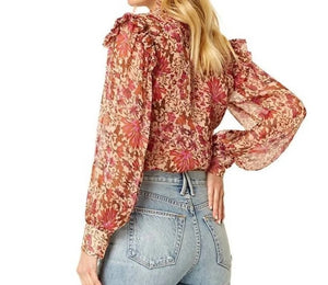 Anthropologie MISA Shirt Womens Small Pink Floral Chiffon Long Sleeve Analeigh Top