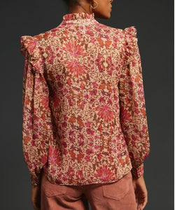 Anthropologie MISA Shirt Womens Small Pink Floral Chiffon Long Sleeve Analeigh Top