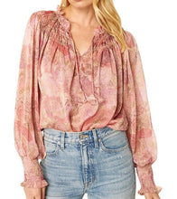 Load image into Gallery viewer, MISA LA Top Womens Large Pink Long Sleeve Chiffon Clio Smocked Paisley Blouse