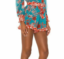 Load image into Gallery viewer, MISA Shorts Womens Extra Small Blue Mini Inca Drawstring Ruffle Trim Floral
